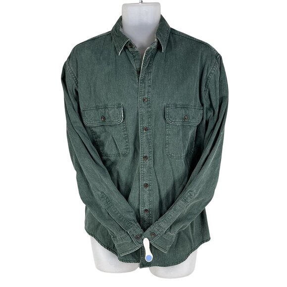 L.L. Bean Mens M Green Denim Canvas Shacket Hurricane Plaid Lining Canada Made - Picture 8 of 16